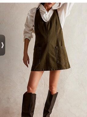 Olive Green Pinafore Mini Dress